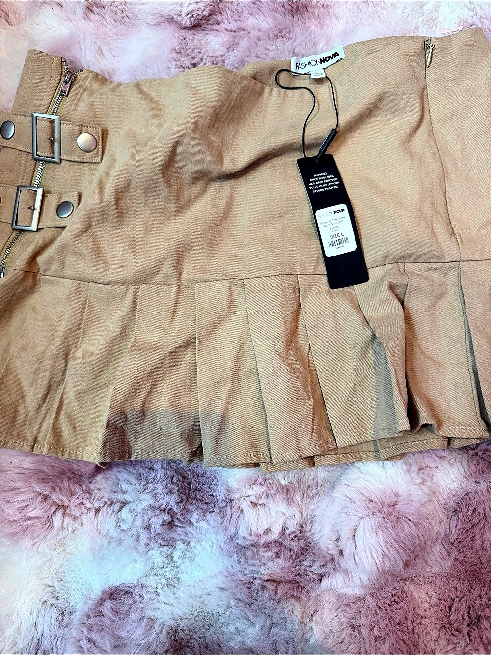 Fashion Nova Blakely Twill Pleated Mini Skirt Brown Small NWT